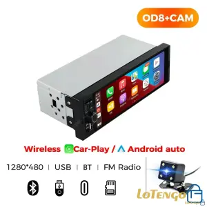 NaviFly OD8 - Casetera Universal para Auto con Pantalla Táctil 7" y Cámara Trasera HD